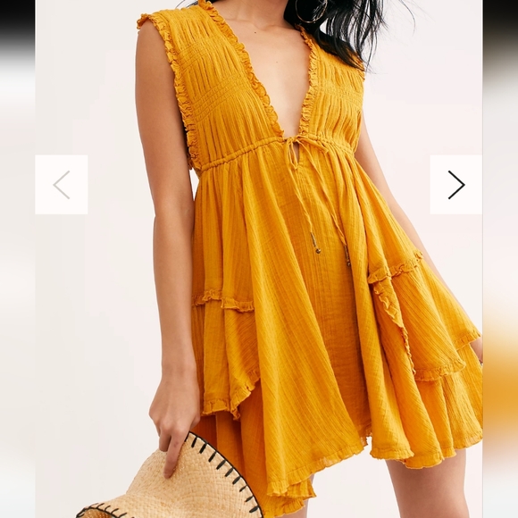 Free People Antoniette Boho Mini Dress in Marigold Glow Size Large - Picture 3 of 12